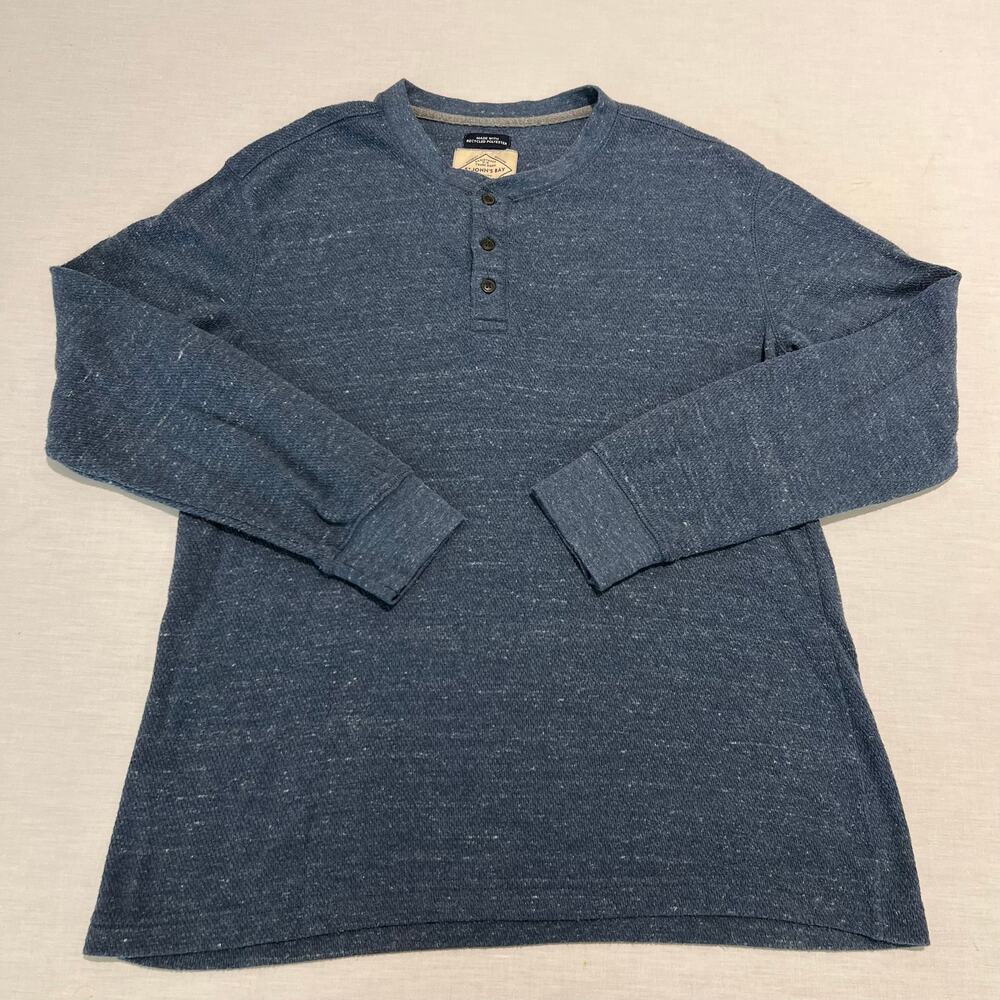 St John's Bay Long Sleeve Henley Shirt Blue Heathered Knit Sz L